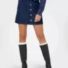 Mid rise denim mini skirt