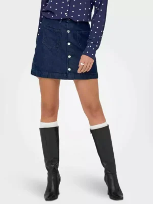 Mid rise denim mini skirt