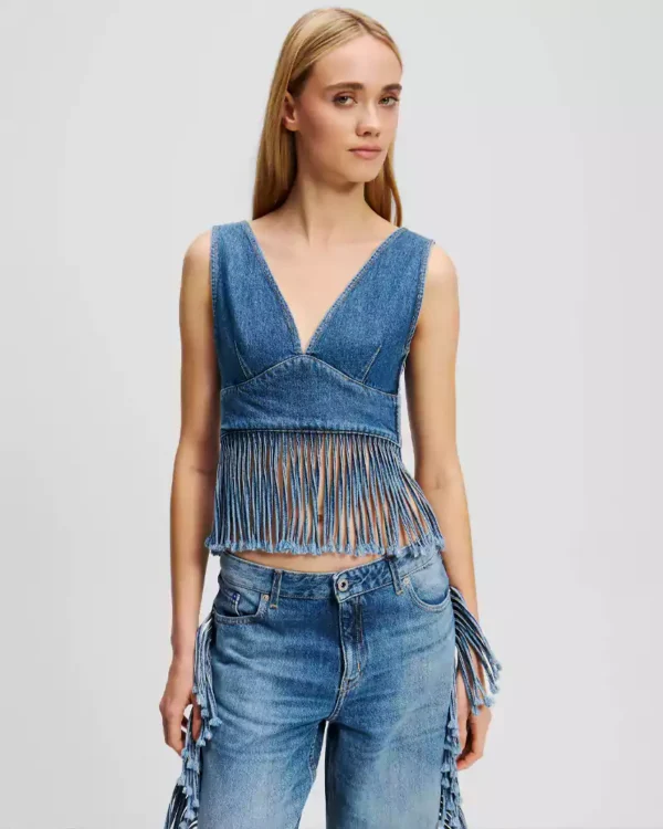 Open back denim top