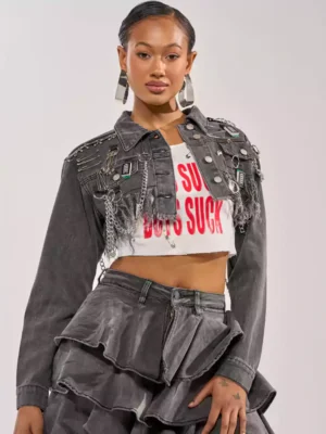 Petite cropped denim jacket
