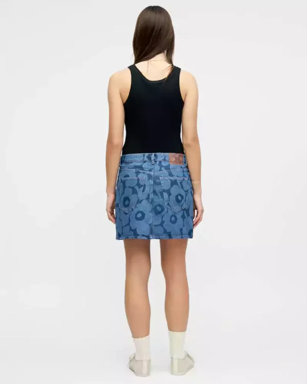Printed denim skirt
