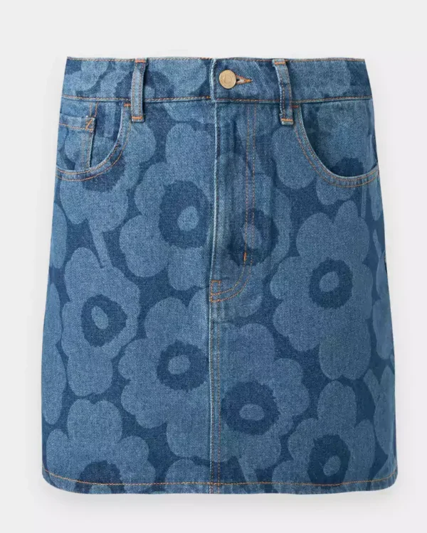 Printed denim skirt