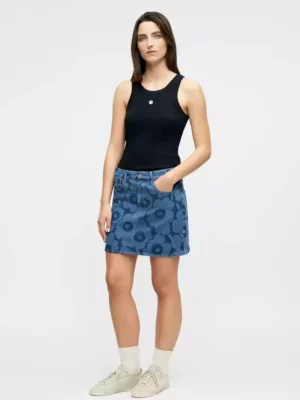 Printed denim skirt