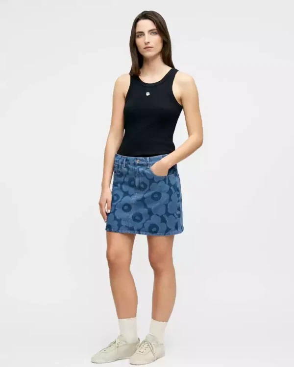 Printed denim skirt