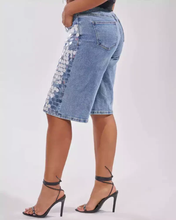 Sequin denim shorts