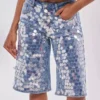 Sequin denim shorts