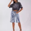 Sequin denim shorts