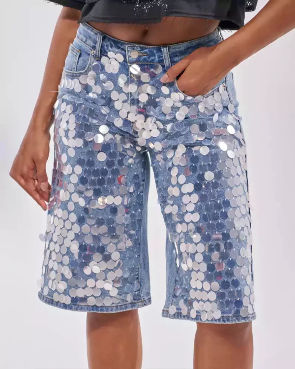 Sequin denim shorts