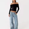 Wide leg denim trousers for women