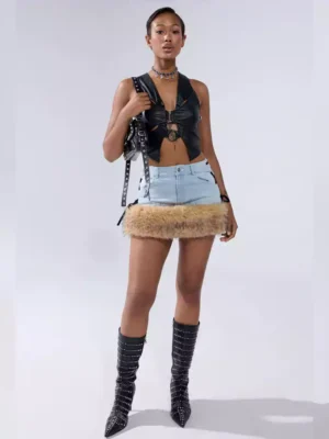 Wrap denim mini skirt