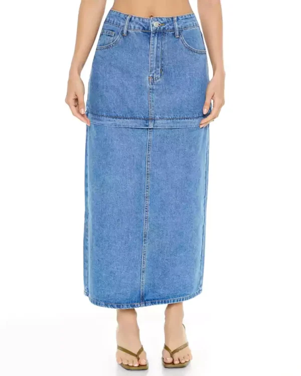 Blue denim crop top Lightweight denim maxi skirt