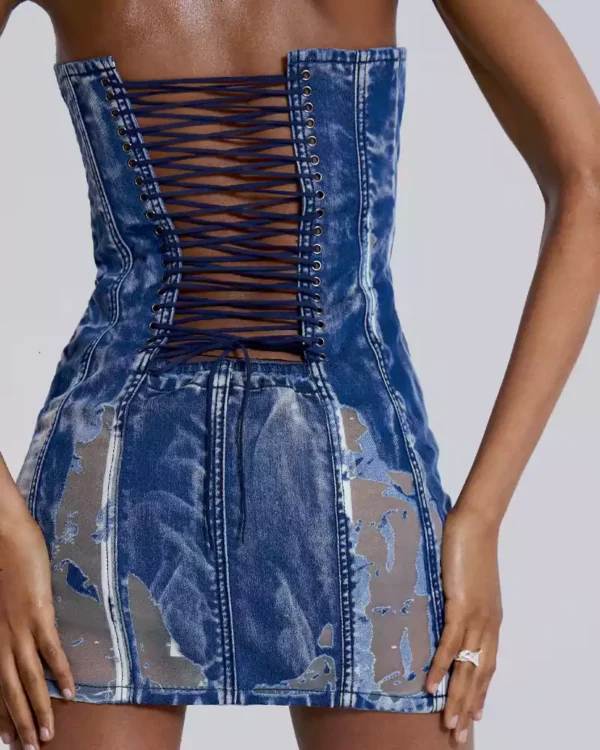 Denim mini dress for women