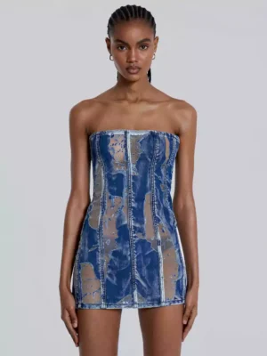 Denim mini dress for women