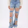 Distressed denim womens jeans
