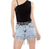 Rhinestone fringe denim shorts