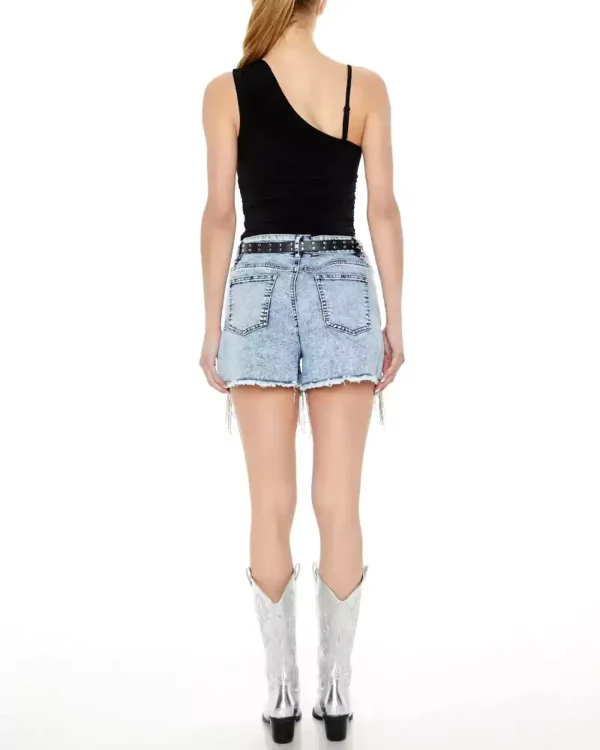 Rhinestone fringe denim shorts