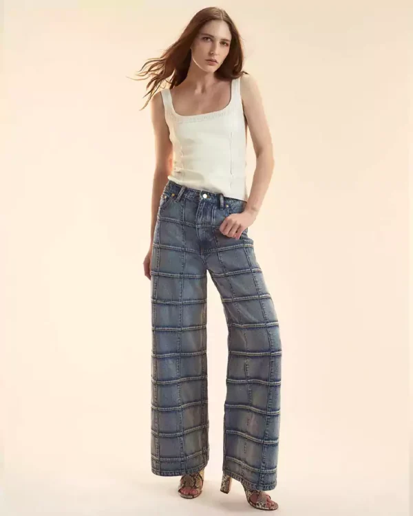Wide leg denim cropped jeans