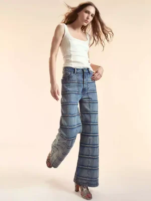 Wide leg denim cropped jeans