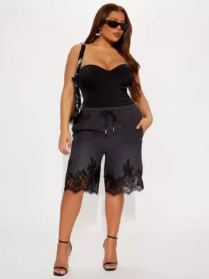 Womens lace denim shorts