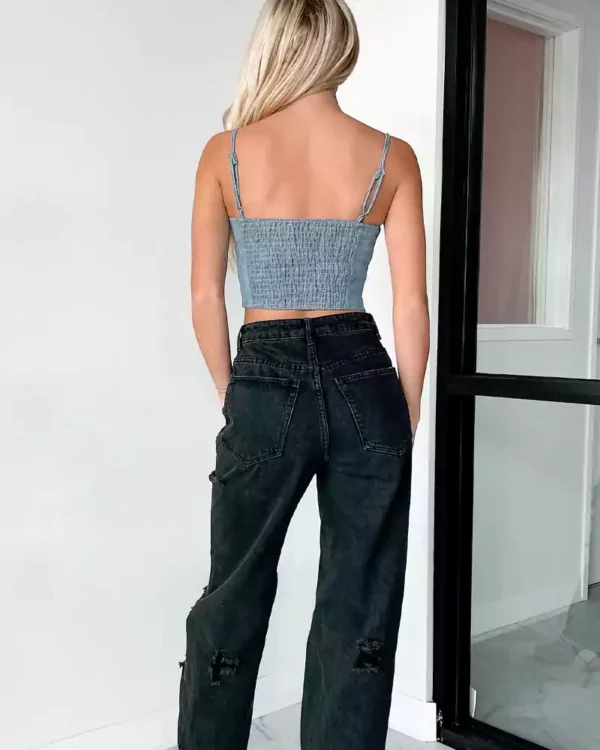 Denim crop tank top