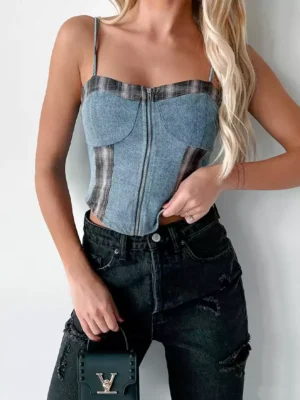 Denim crop tank top