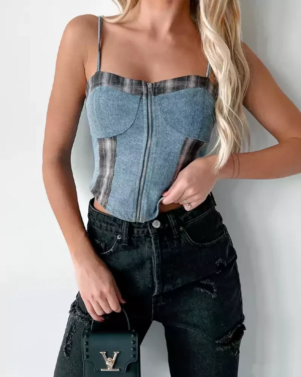 Denim crop tank top