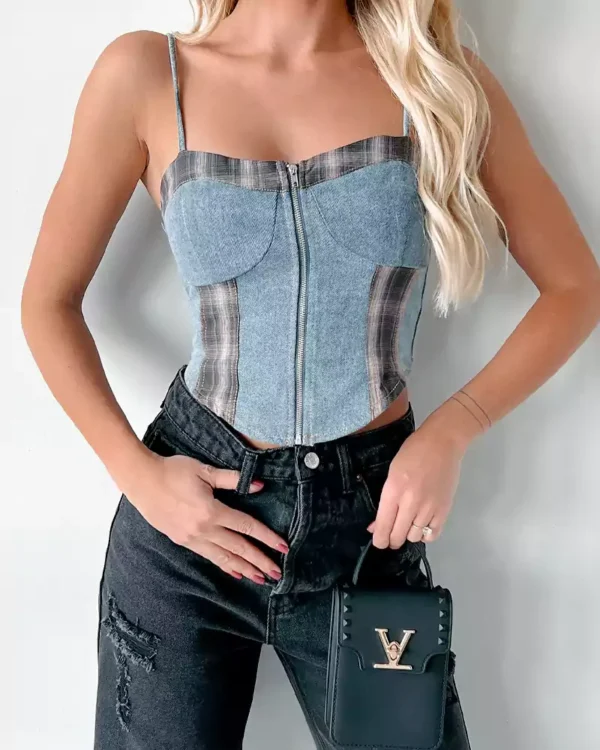Denim crop tank top