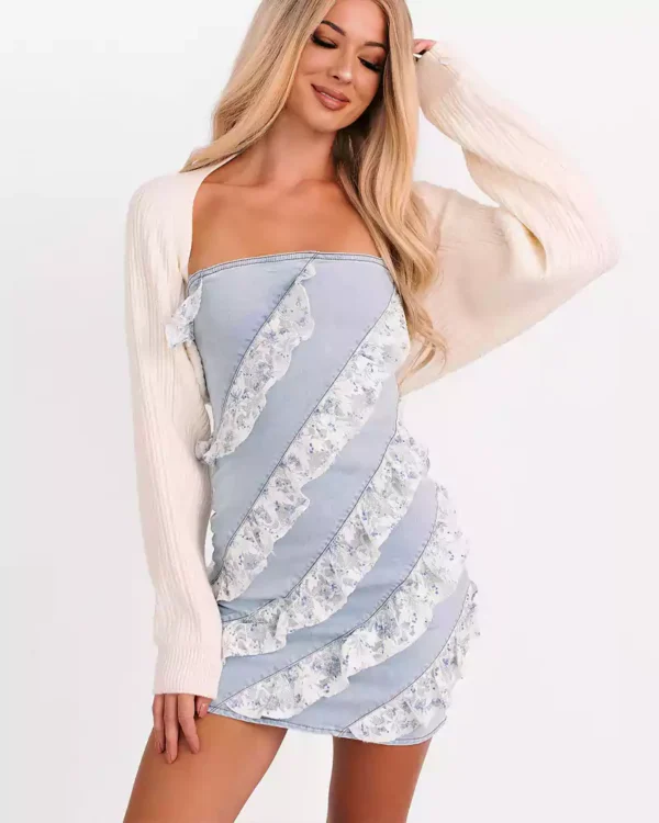 Denim ruffle dress strapless Denim ruffle dress strapless
