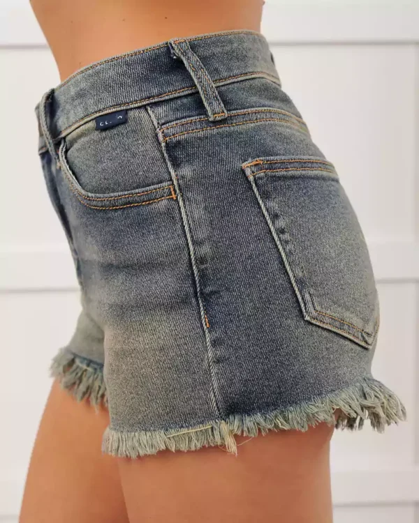 Frayed vintage washed denim shorts Frayed vintage washed denim shorts