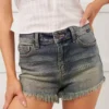 Frayed vintage washed denim shorts Frayed vintage washed denim shorts