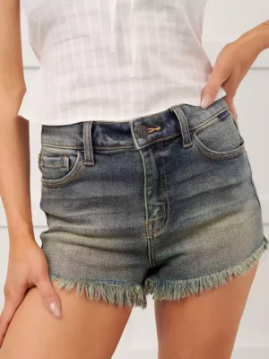 Frayed vintage washed denim shorts