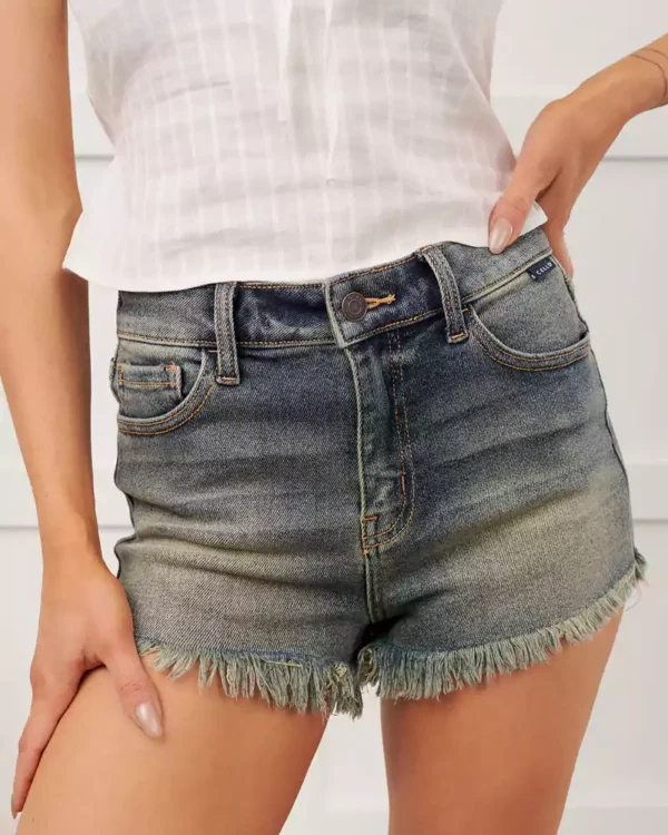 Frayed vintage washed denim shorts Frayed vintage washed denim shorts