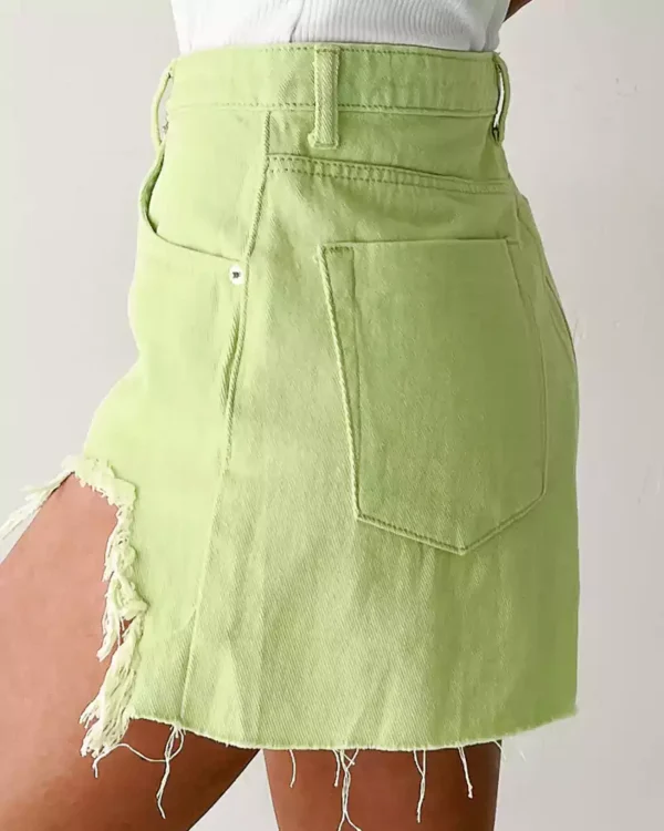 Low rise distressed denim shorts