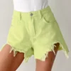 Low rise distressed denim shorts