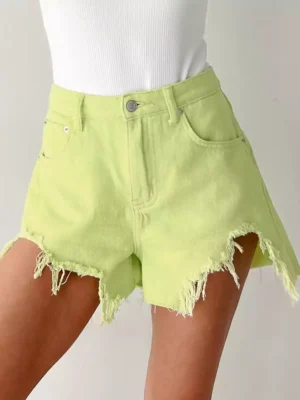 Low rise distressed denim shorts