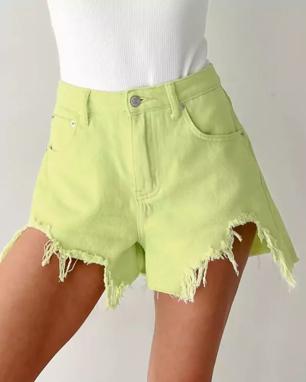 Low rise distressed denim shorts
