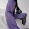 Purple denim overalls
