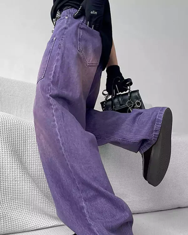 Purple denim overalls