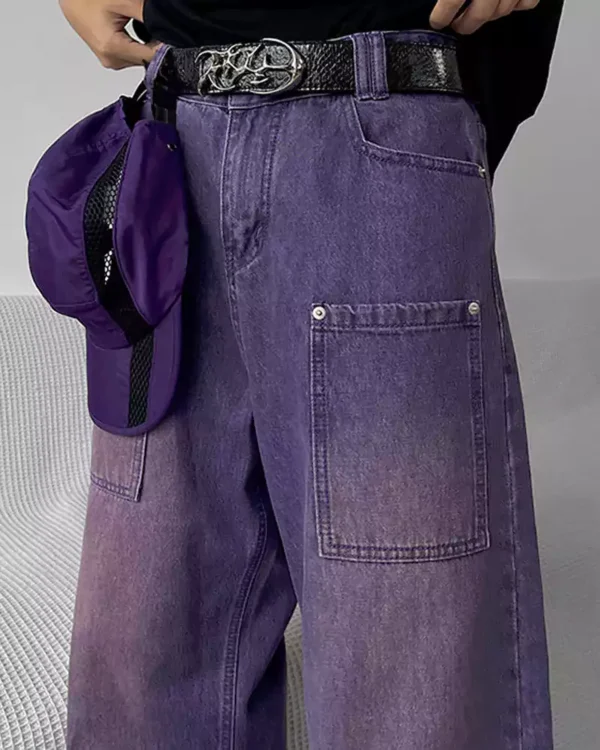 Purple denim overalls