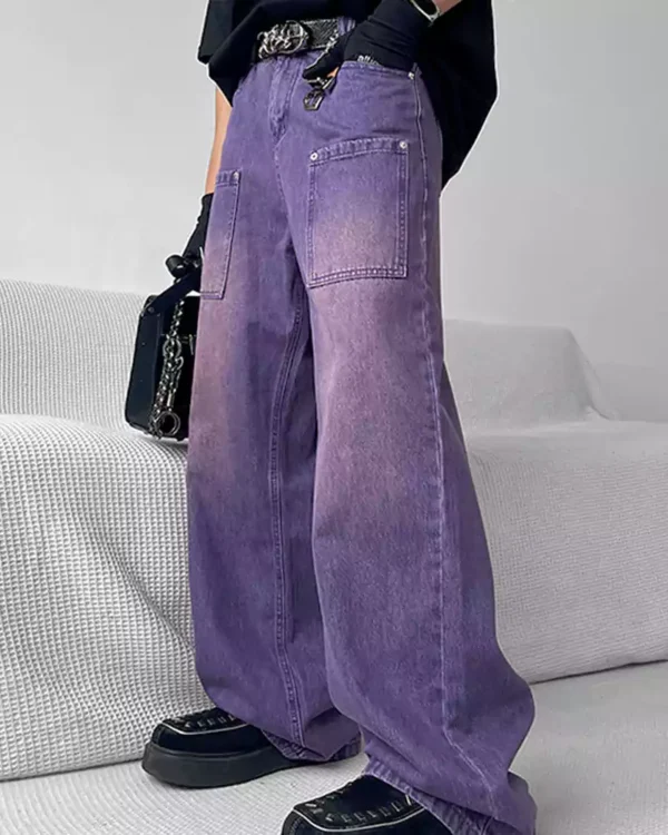 Purple denim overalls
