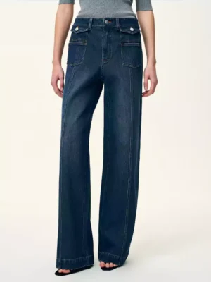 Wide leg denim pants women