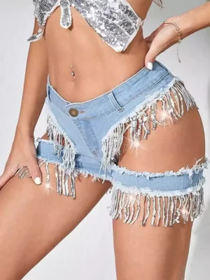 Women ripped denim shorts