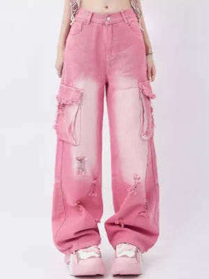 Womens denim cargo jeans