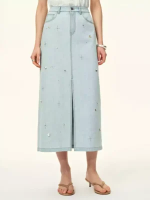 Denim midi skirts