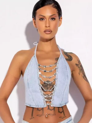 Denim womens crop top
