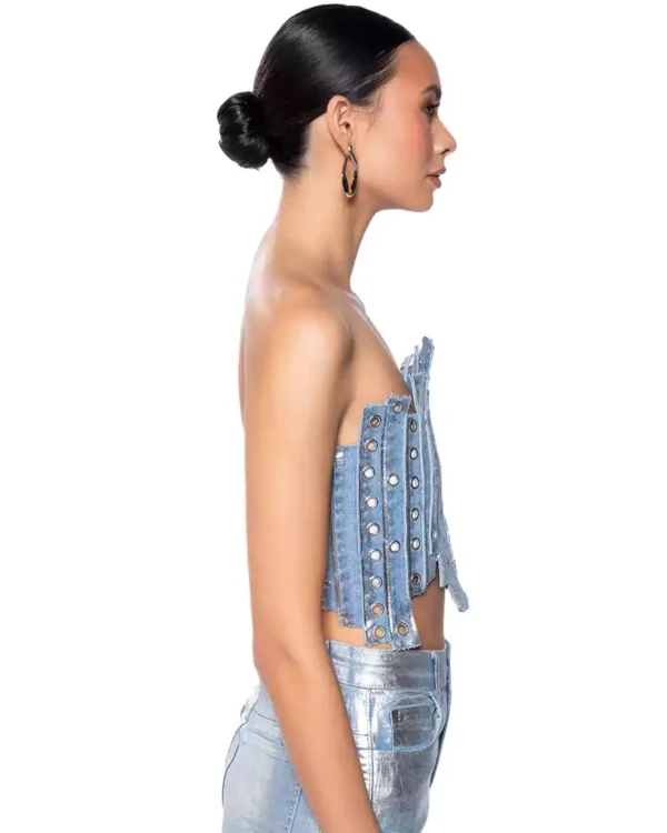 Metallic denim top
