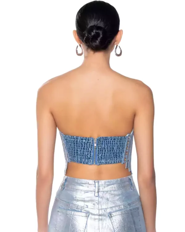 Metallic denim top