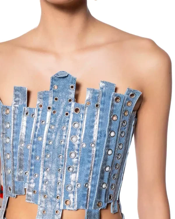 Metallic denim top