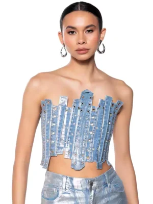 Metallic denim top
