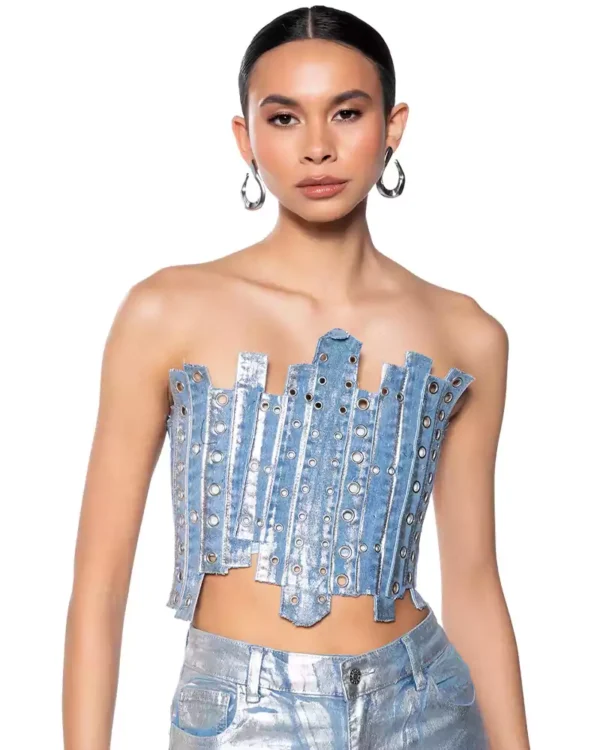 Metallic denim top
